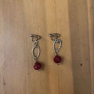 Silver and Red Dangle Earrings